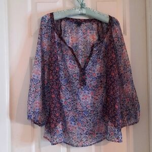 American Eagle sheer blue floral top shirt Blouse